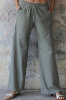 Odana's | Sustainable Gifts | TRINITY Linen Blend Women's Pants (Almond Green, Dark Gray, Windsor Tan) Green Almond | Linen Pants | Sustainable Fashion