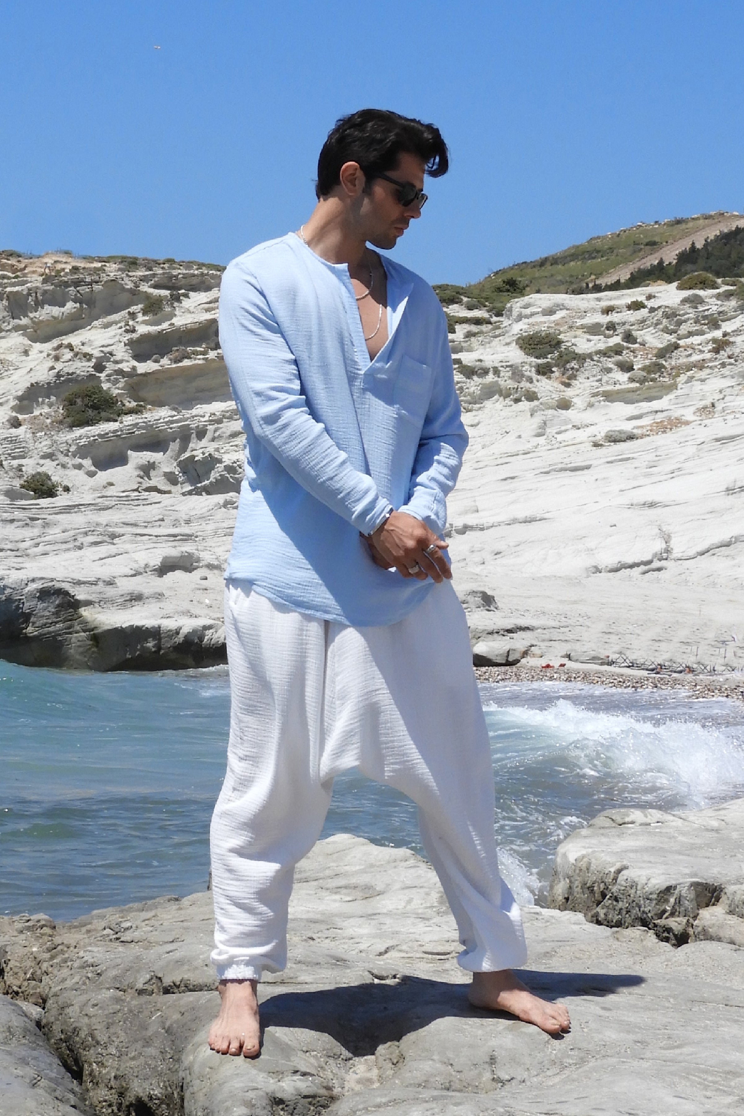 Odana's | TRIBAL Gender Neutral Organic Gauze Cotton Harem Pants (White) | Harem Pants | Sustainable Fashion