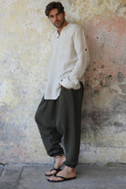 Odana's | Sustainable Gifts | TRIBAL Men's Organic Gauze Cotton Harem Pants (Army Green, Sage Green) | Harem Pants | Sustainable Fashion