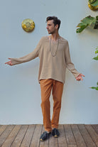Odana's | Sustainable Gifts | ACHILLES Bamboo & Organic Cotton Shirt (Light Brown, Black) | Shirts | Sustainable Fashion