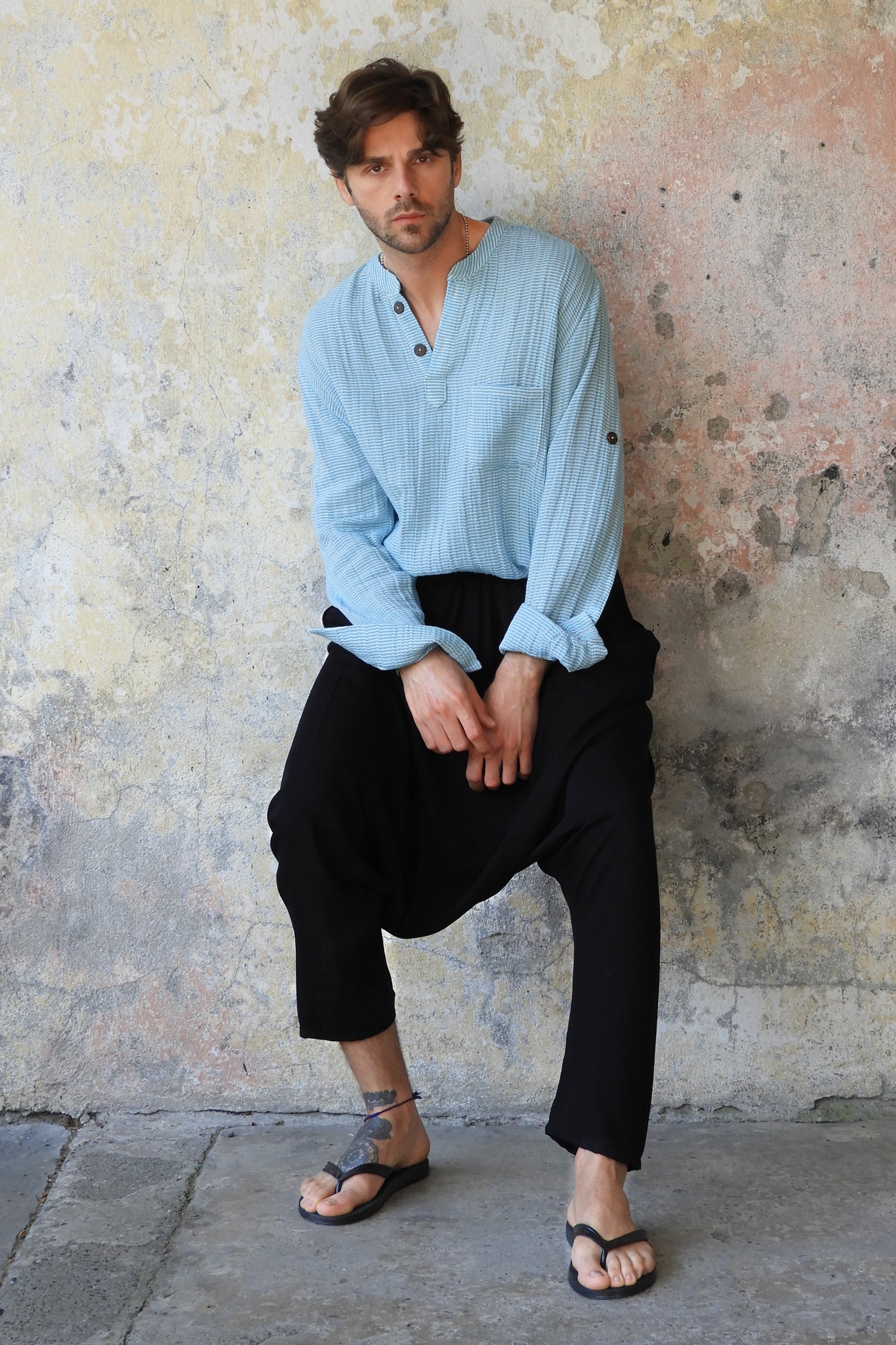 Odana's | OCEAN | Men's Lightweight Organic Cotton Striped Shirt 3XL / Blue & White Odana's | OCEAN | Men's Lightweight Organic Cotton Striped Shirt 3XL / Blue & White