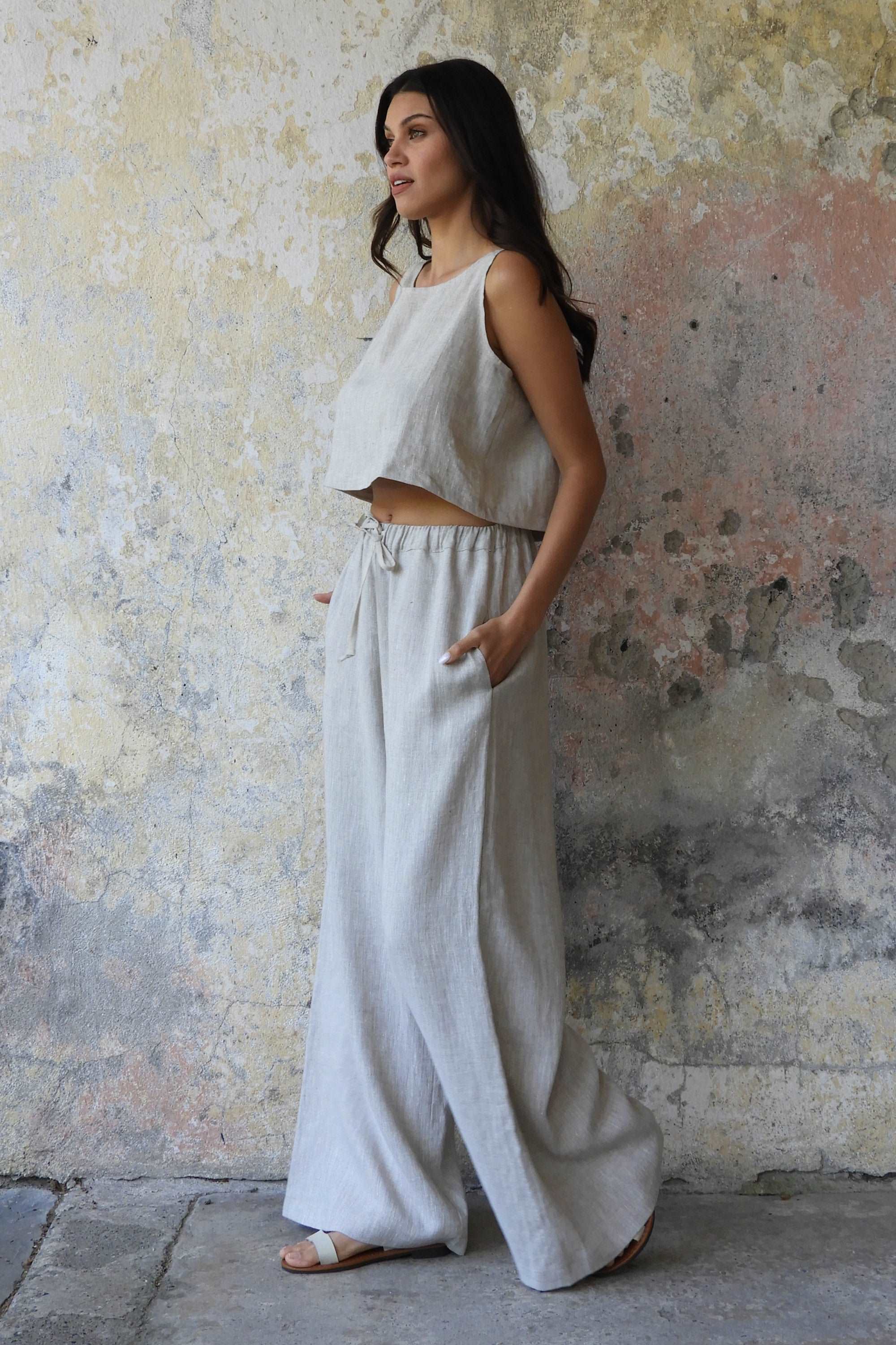 Odana's | CHAKRA | Chic Style: Women's Wide-Leg Beige Linen