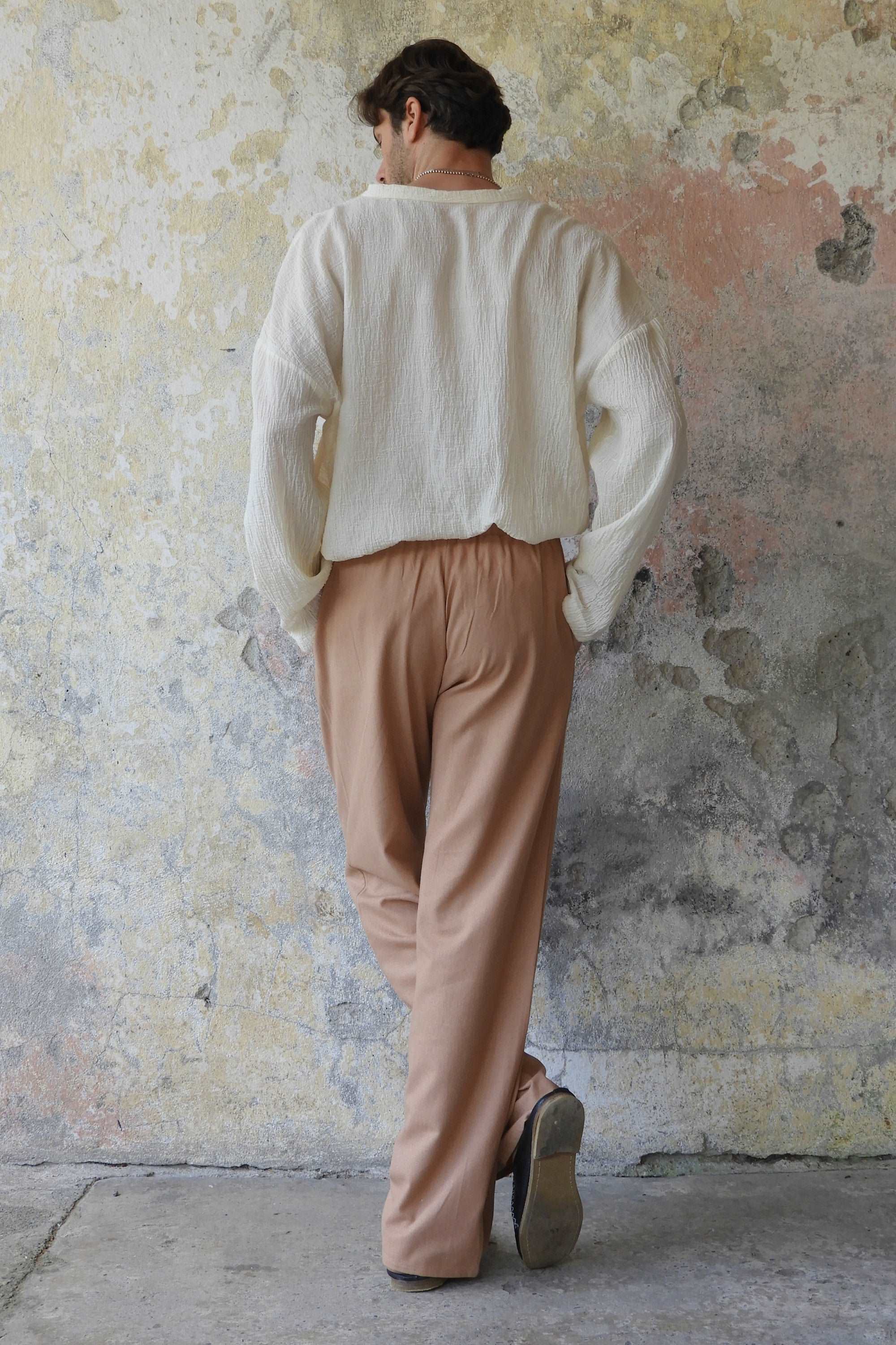 Sustainable  | BEACH Men's Linen Blend Pants (Tan, Brown) by Odana's