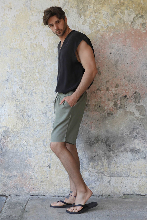 Odana's | Sustainable Gifts | BOREAS Linen Blend Shorts Man (Brown, Almond Green, Dark Gray) | Linen Pants | Sustainable Fashion