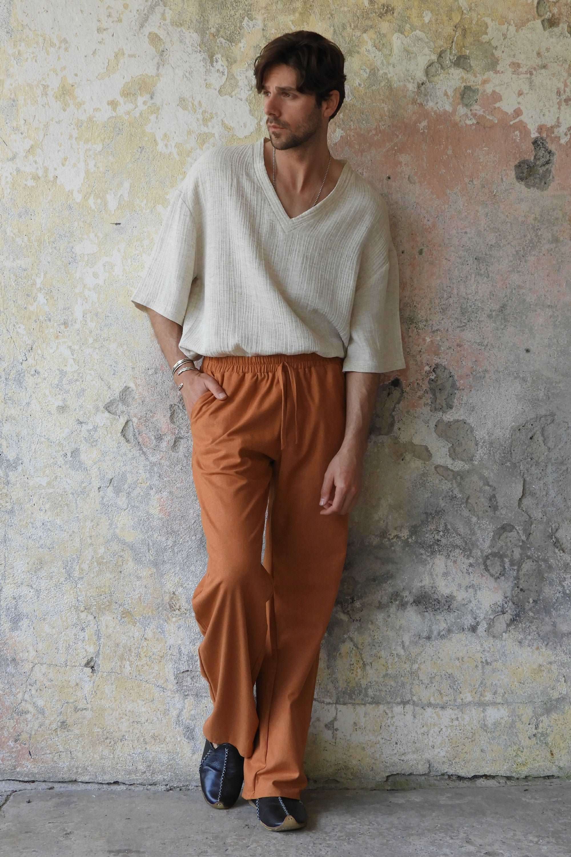 Linen Blend Linen Tan Pants MEN'S LINEN BLEND RELAXED PANTS