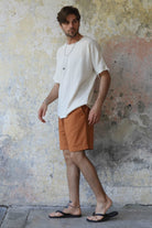 Odana's | Sustainable Gifts | BOREAS Linen Blend Shorts Man (Indigo Blue, Windsor Tan) | Linen Pants | Sustainable Fashion
