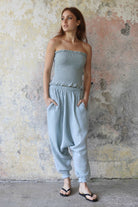 Odana's | Sustainable Gifts | GAIA Women's Organic Gauze Cotton Harem Pants (Light Blue, Mint, Orange) | Harem Pants | Sustainable Fashion