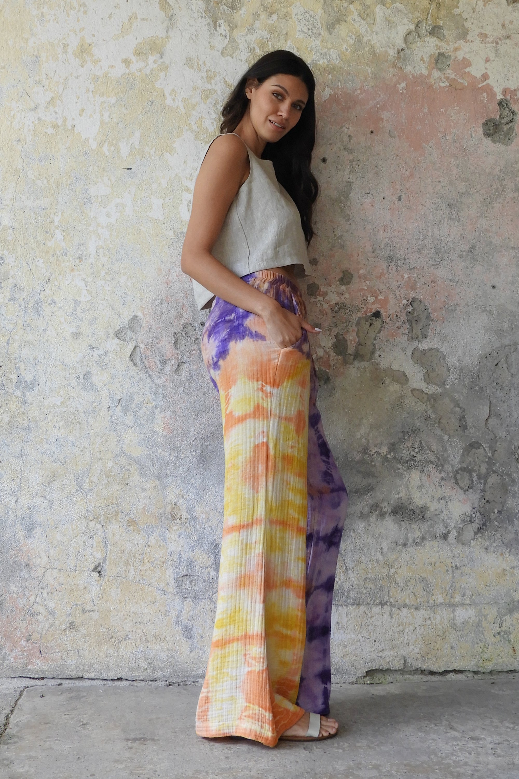 Sustainable  | PALAZZO Women's Tie-Dye 4Layer Gauze Cotton Pants by Odana's