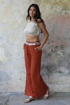 Odana's | Sustainable Gifts | PALAZZO Women's 2Layer Organic Gauze Cotton Pants (Green, Terra Cotta, Mustard, Brown) | Palazzo Pants | Sustainable Fashion