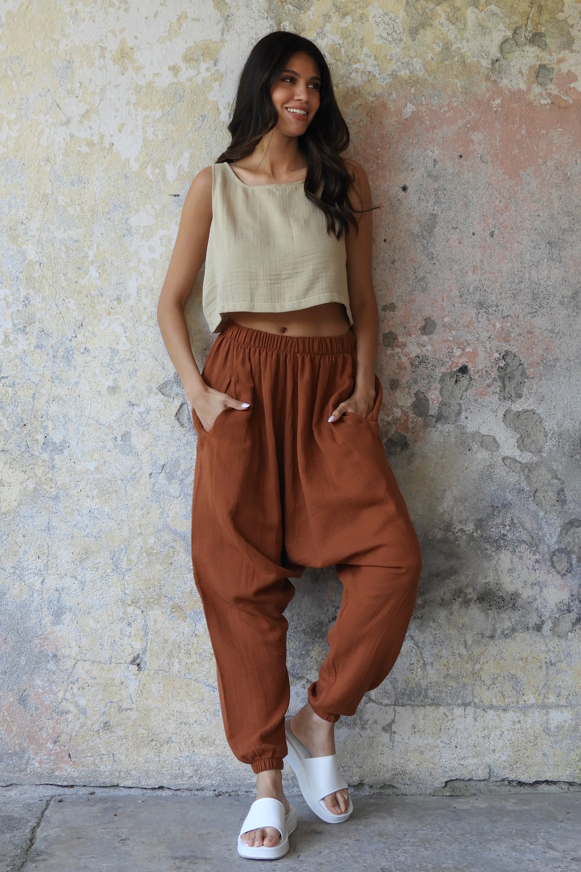 Odana's | TRIBAL Women's Gauze Cotton Harem Pants (Brown, Dark Blue) | Harem Pants | Sustainable Fashion