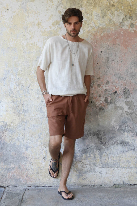 Odana's | Sustainable Gifts | BOREAS Linen Blend Shorts Man (Brown, Almond Green, Dark Gray) | Linen Pants | Sustainable Fashion