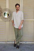 Odana's | Sustainable Gifts | ZEUS STRIPES Organic Double Gauze Shirt (Light Cream) | Shirts | Sustainable Fashion