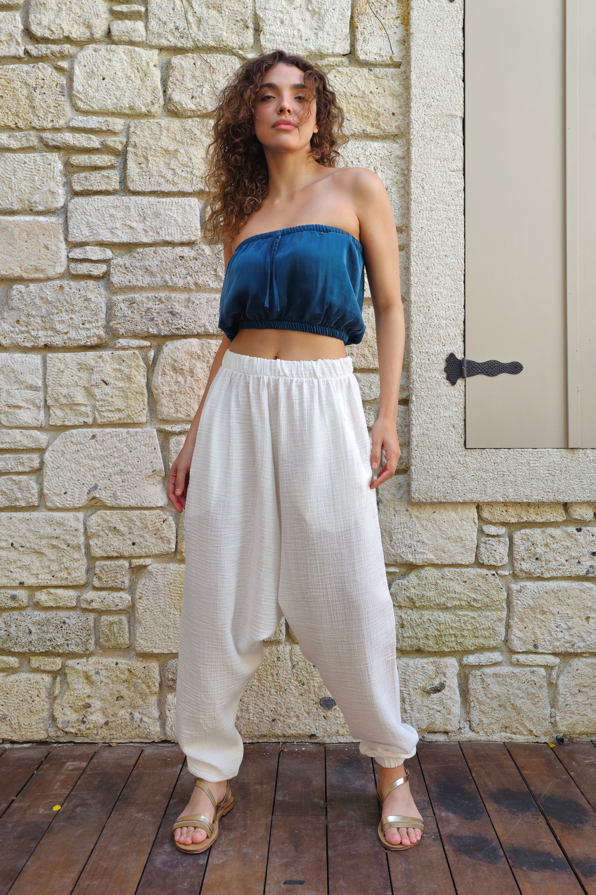 Odana's | Sustainable Gifts | TRIBAL Women's Organic Gauze Cotton Harem Pants (White) White | Harem Pants | Sustainable Fashion