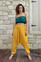 Odana's | Sustainable Gifts | TRIBAL Women's Organic Gauze Cotton Harem Pants (Light Indigo Blue,Mustard) | Harem Pants | Sustainable Fashion