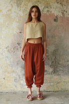 Odana's | Sustainable Gifts | GAIA Women's Organic Gauze Cotton Harem Pants (Red, Terra Cotta, Caramel) | Harem Pants | Sustainable Fashion