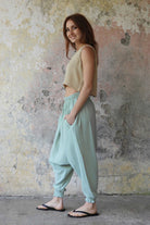 Odana's | Sustainable Gifts | GAIA Women's Organic Gauze Cotton Harem Pants (Light Blue, Mint, Orange) | Harem Pants | Sustainable Fashion