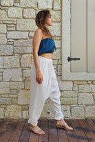 Odana's | Sustainable Gifts | TRIBAL Women's Organic Gauze Cotton Harem Pants (White) | Harem Pants | Sustainable Fashion