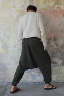 Odana's | Sustainable Gifts | TRIBAL Men's Organic Gauze Cotton Harem Pants (Army Green, Sage Green) | Harem Pants | Sustainable Fashion