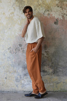Odana's | Sustainable Gifts | MOON Gender Neutral Linen Blend Harem Pants (Windsor Tan, Burnt Orange) | Linen Harem Pants | Sustainable Fashion