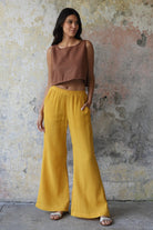 Odana's | Sustainable Gifts | PALAZZO Women's 2Layer Organic Gauze Cotton Pants (Green, Terra Cotta, Mustard, Brown) | Palazzo Pants | Sustainable Fashion
