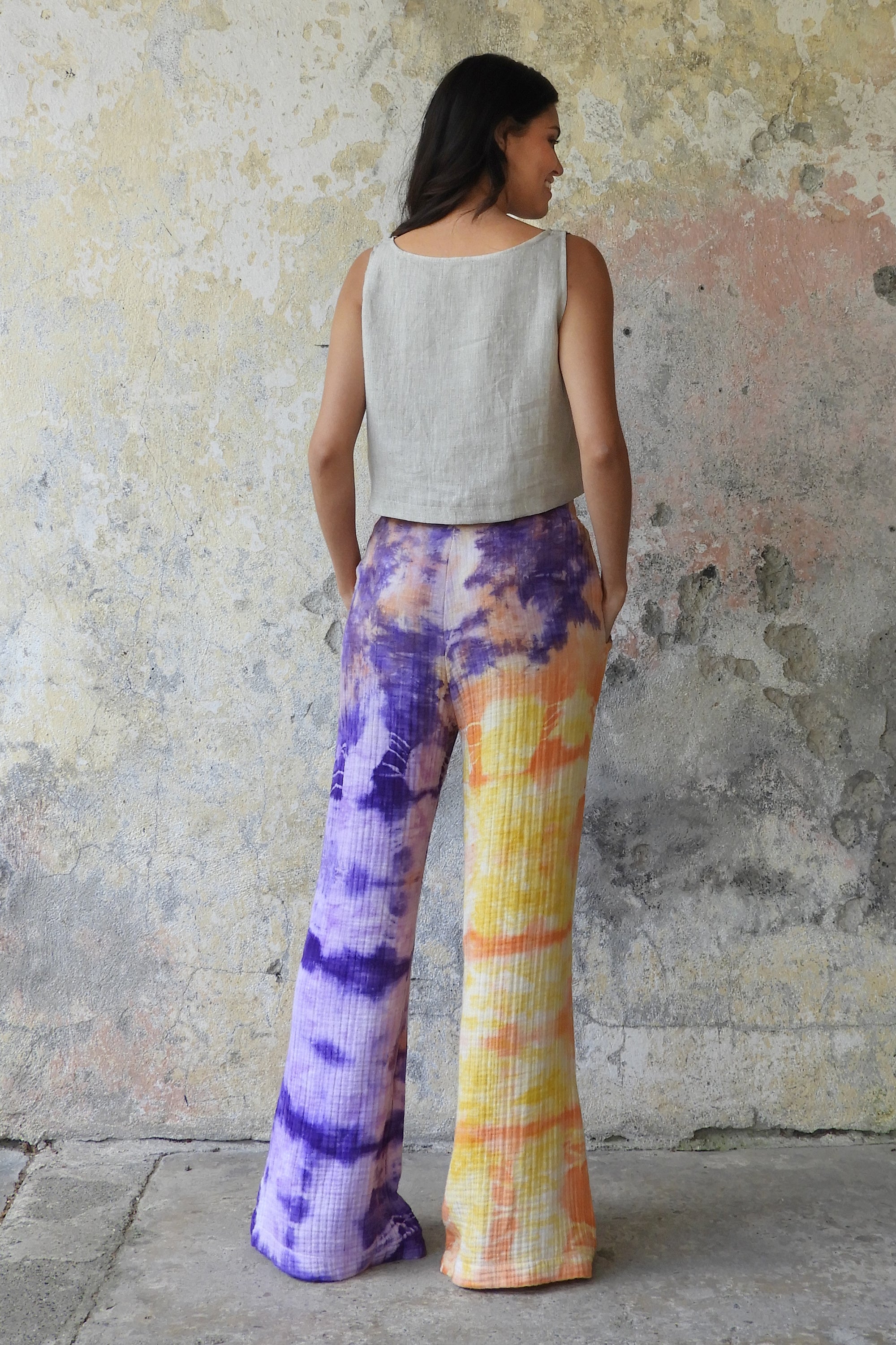Sustainable  | PALAZZO Women's Tie-Dye 4Layer Gauze Cotton Pants by Odana's