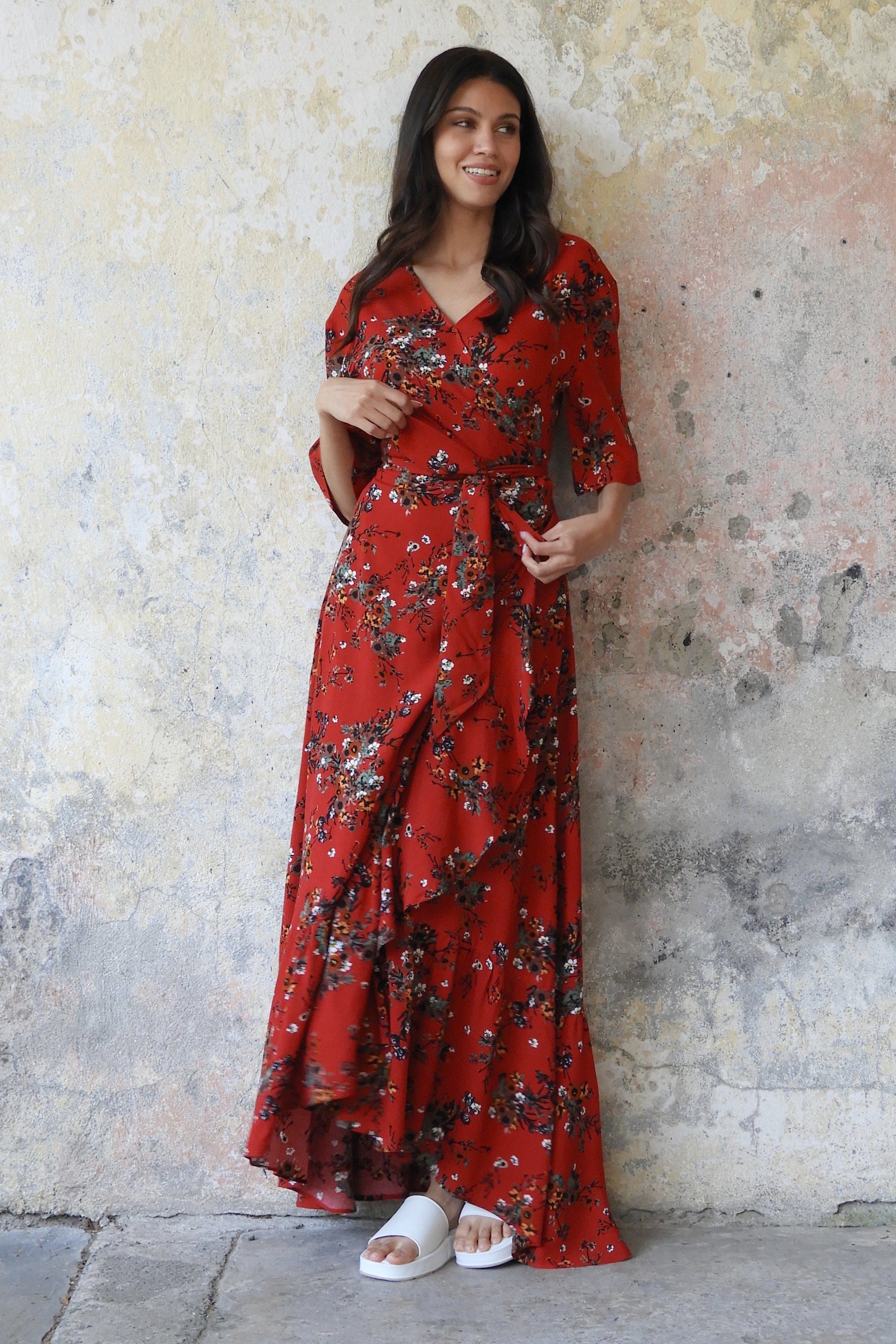 PEONY Floral Wrap Dress (Red)