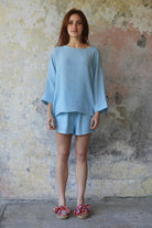 Odana's | Sustainable Gifts | BREEZE Organic Gauze Cotton Top Light Blue | Cotton Top | Sustainable Fashion
