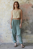 Odana's | Sustainable Gifts | TRIBAL Women's Organic Gauze Cotton Harem Pants (Red, Sage Green) | Harem Pants | Sustainable Fashion