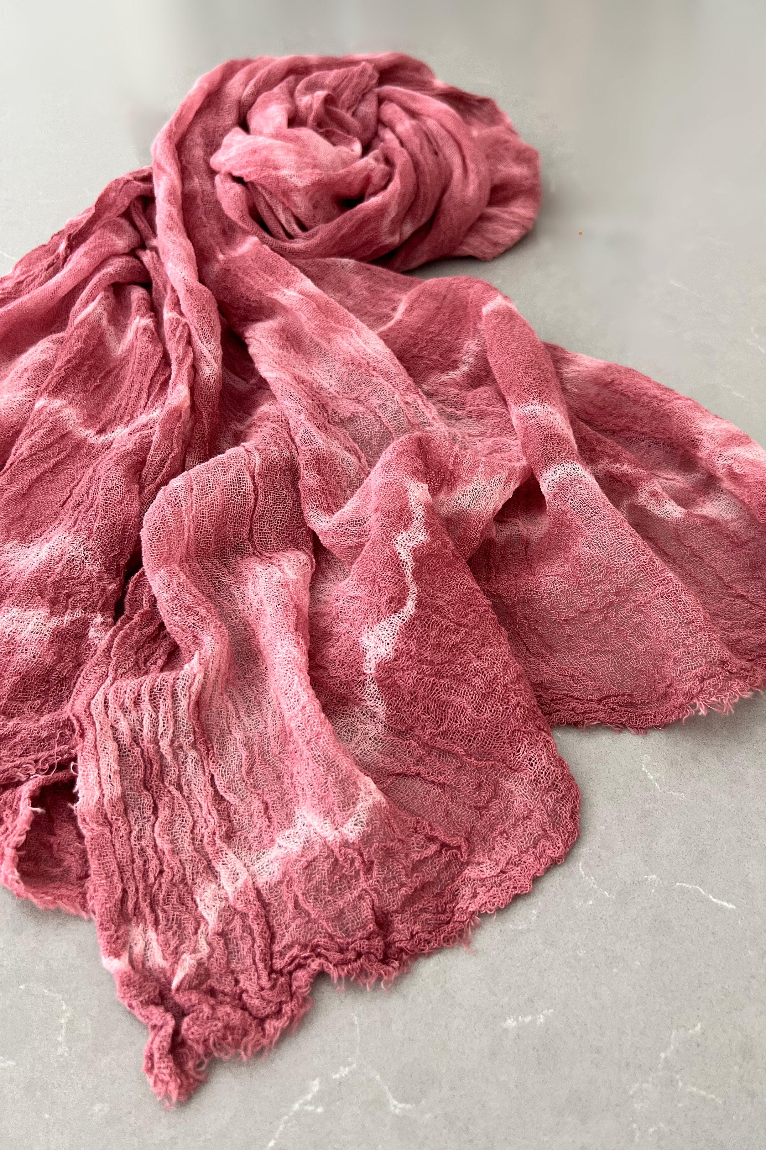 Odana's | Sustainable Gifts | PHOENIX Organic Gauze Cotton Tie-Dye Wrap 30" x 80" (75cm x 203cm) Dusty Pink | Tie-Dye Wrap | Sustainable Fashion