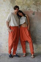 Odana's | Sustainable Gifts | MOON Gender Neutral Linen Blend Harem Pants (Windsor Tan, Burnt Orange) | Linen Harem Pants | Sustainable Fashion