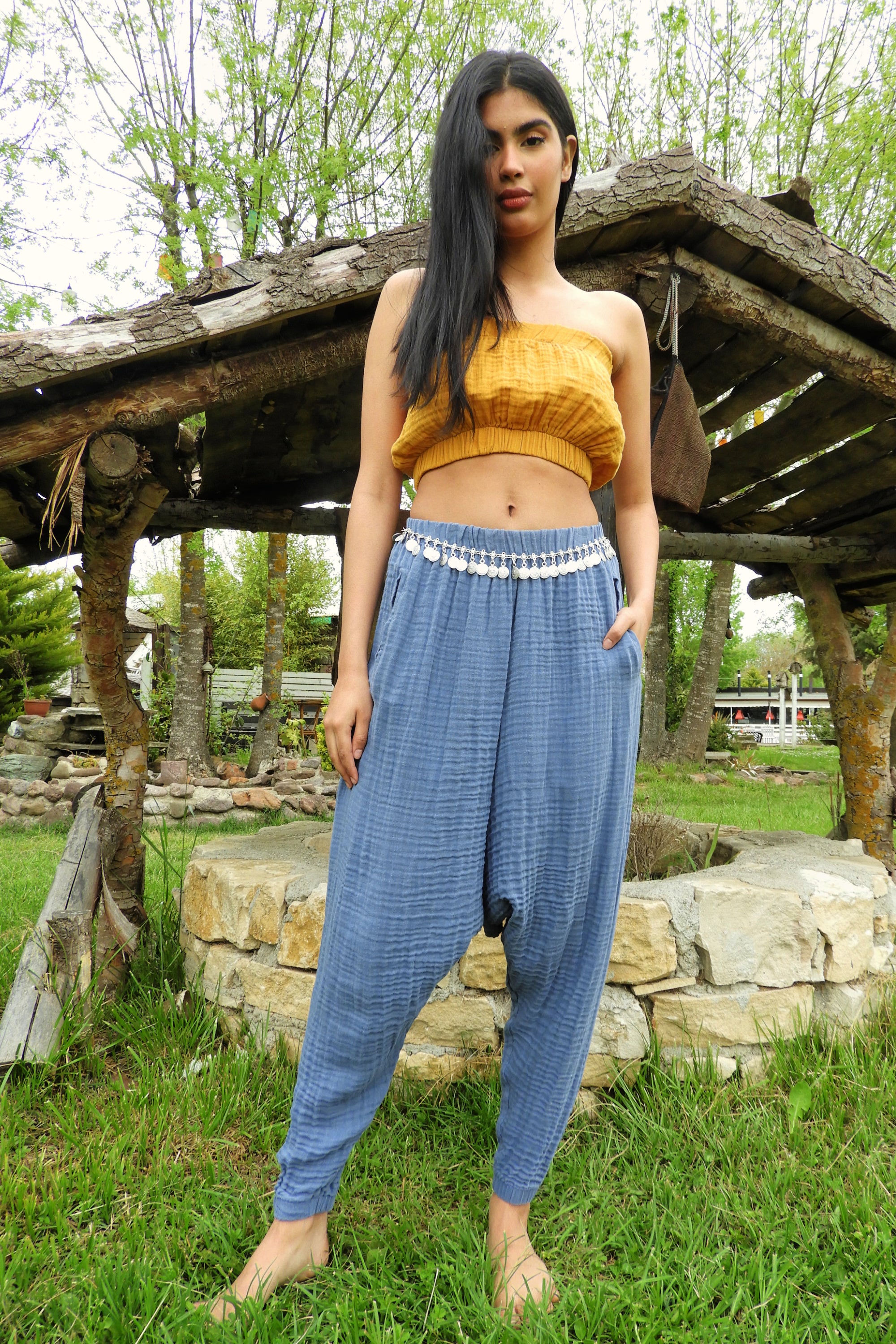 Odana's | TRIBAL Gender Neutral Organic Gauze Cotton Harem Pants (Indigo Blue, Mustard) | Harem Pants | Sustainable Fashion