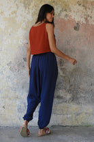 Odana's | Sustainable Gifts | TRIBAL Women's Organic Gauze Cotton Harem Pants (Brown, Dark Blue) | Harem Pants | Sustainable Fashion