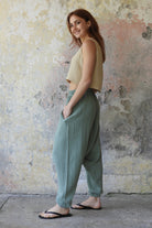 Odana's | Sustainable Gifts | TRIBAL Gender Neutral Organic Gauze Cotton Harem Pants (Sage Green) | Harem Pants | Sustainable Fashion