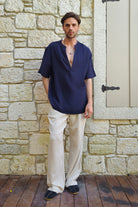 Odana's | Sustainable Gifts | ARCHEUS Organic Cotton Double Gauze Shirt (Dark Blue, Baby Blue) Dark Blue | Shirts | Sustainable Fashion