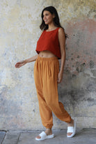 Odana's | Sustainable Gifts | TRIBAL Women's Organic Gauze Cotton Harem Pants (Caramel, Mint Green) | Harem Pants | Sustainable Fashion