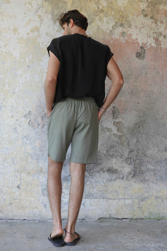 Odana's | Sustainable Gifts | BOREAS Linen Blend Shorts Man (Brown, Almond Green, Dark Gray) | Linen Pants | Sustainable Fashion