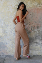 Odana's | Sustainable Gifts | TRINITY Linen Blend Women's Pants (Tan, Indigo Blue) | Linen Pants | Sustainable Fashion