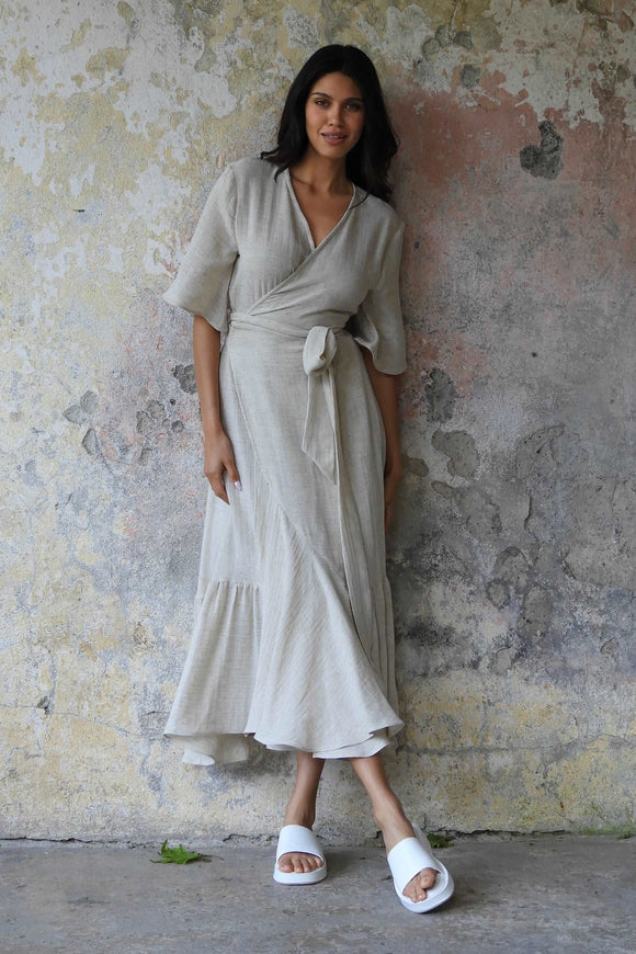 Odana's | Sustainable Gifts | EARTH Hemp Wrap Maxi Dress Light Beige | Maxi Dress | Sustainable Fashion