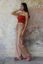 Odana's | Sustainable Gifts | TRINITY Linen Blend Women's Pants (Tan, Indigo Blue) | Linen Pants | Sustainable Fashion