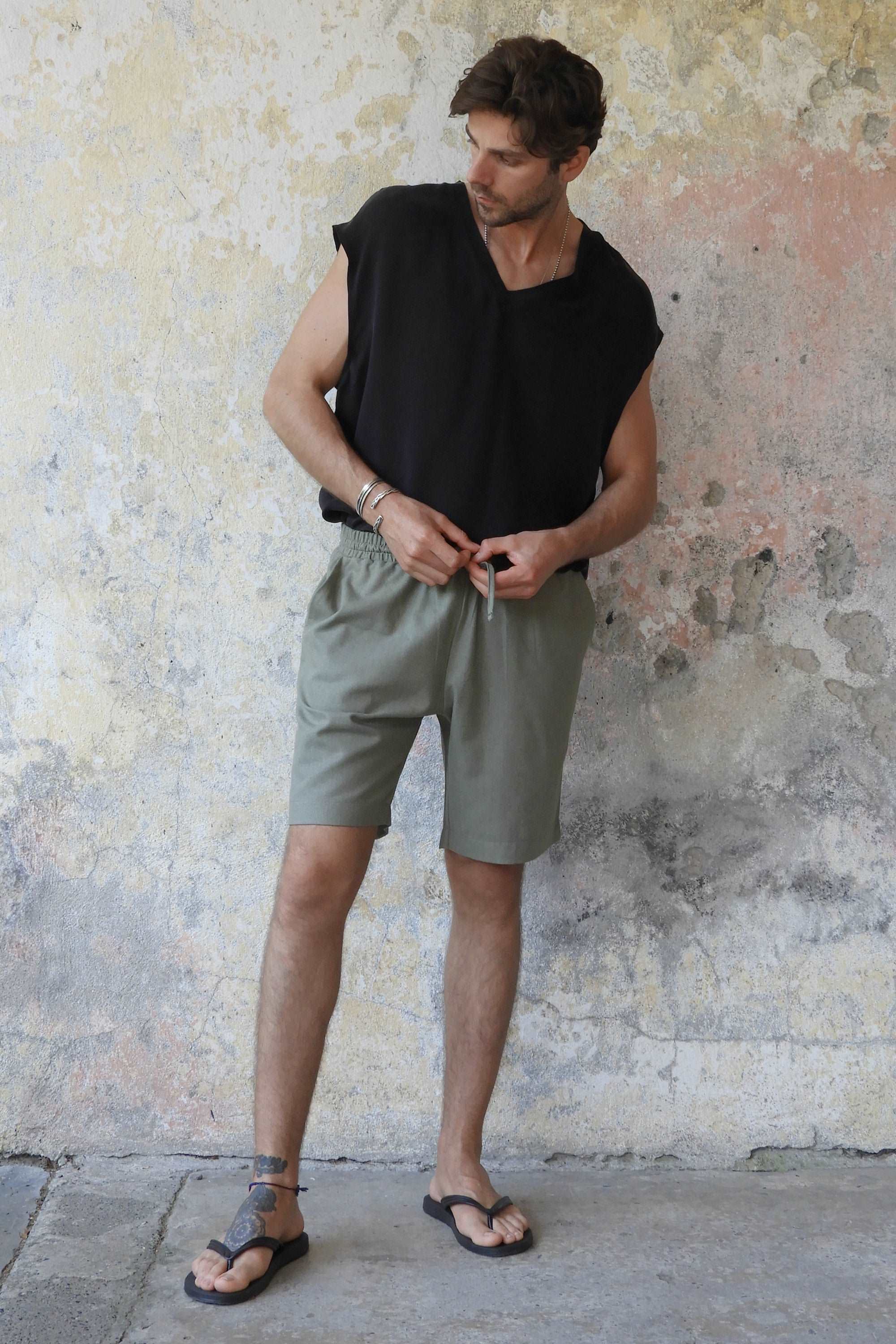 Sustainable  | BOREAS Linen Blend Shorts Man (Brown, Almond Green, Dark Gray) by Odana's
