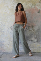 Odana's | Sustainable Gifts | TRINITY Linen Blend Women's Pants (Almond Green, Dark Gray, Windsor Tan) | Linen Pants | Sustainable Fashion