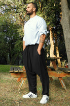 Odana's | Sustainable Gifts | MOON Gender Neutral Linen Blend Harem Pants (Black, Tan) | Linen Harem Pants | Sustainable Fashion