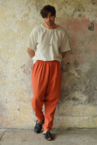 Odana's | Sustainable Gifts | MOON Gender Neutral Linen Blend Harem Pants (Windsor Tan, Burnt Orange) | Linen Harem Pants | Sustainable Fashion