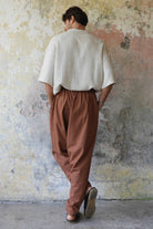 Odana's | Sustainable Gifts | MOON Gender Neutral Linen Blend Harem Pants (Dark Gray, Brown) | Linen Harem Pants | Sustainable Fashion