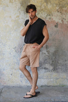 Odana's | Sustainable Gifts | BOREAS Linen Blend Shorts Man (Tan, Burnt Orange) | Linen Pants | Sustainable Fashion