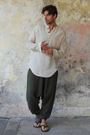 Odana's | Sustainable Gifts | TRIBAL Men's Organic Gauze Cotton Harem Pants (Army Green, Sage Green) | Harem Pants | Sustainable Fashion