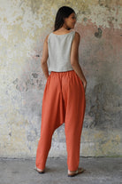 Odana's | Sustainable Gifts | MOON Women's Linen Blend Harem Pants (Windsor Tan, Burnt Orange) | Linen Harem Pants | Sustainable Fashion