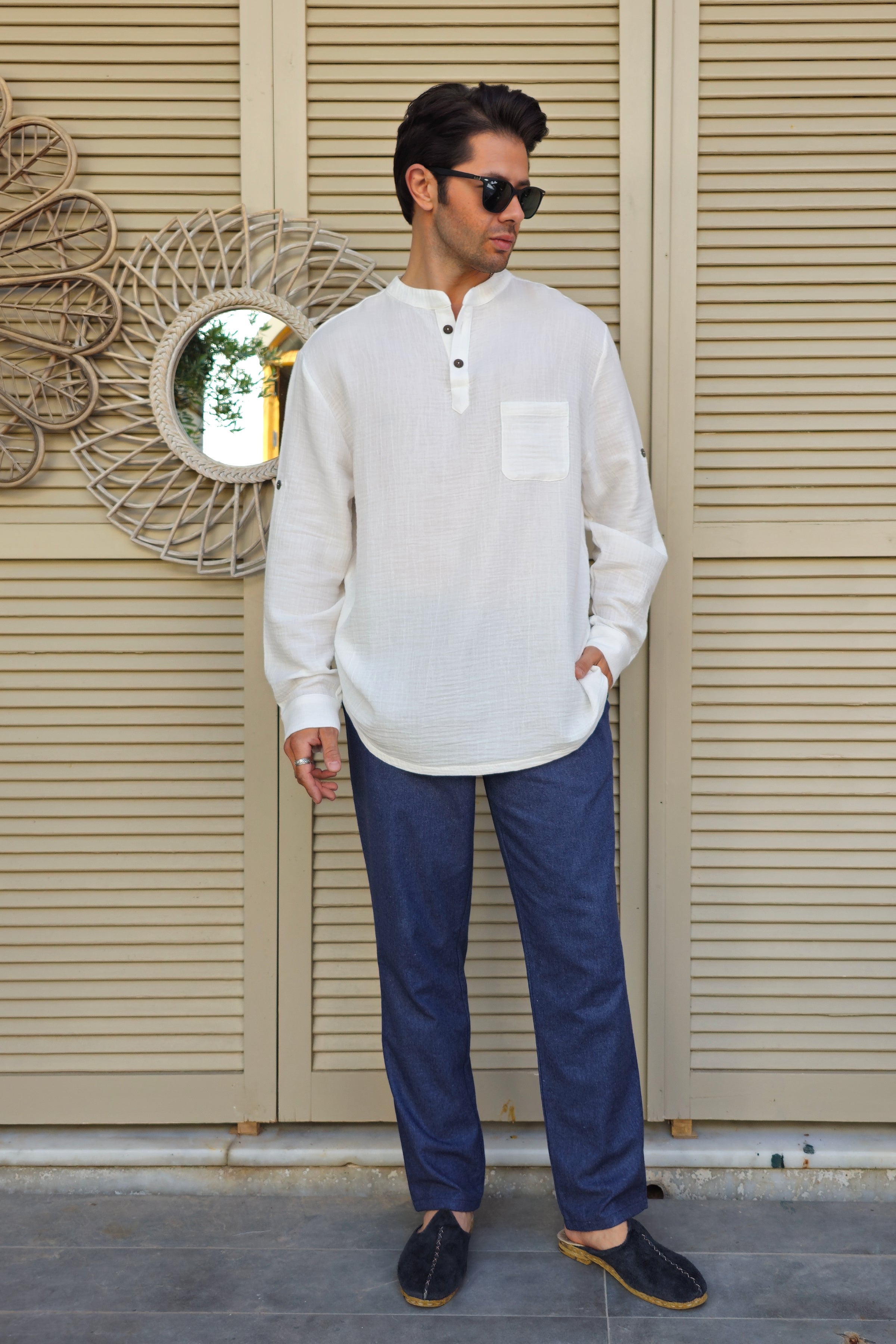 Odana's | Sustainable Gifts | ZEUS Men's Double Gauze Shirt (White) White | Shirts | Sustainable Fashion