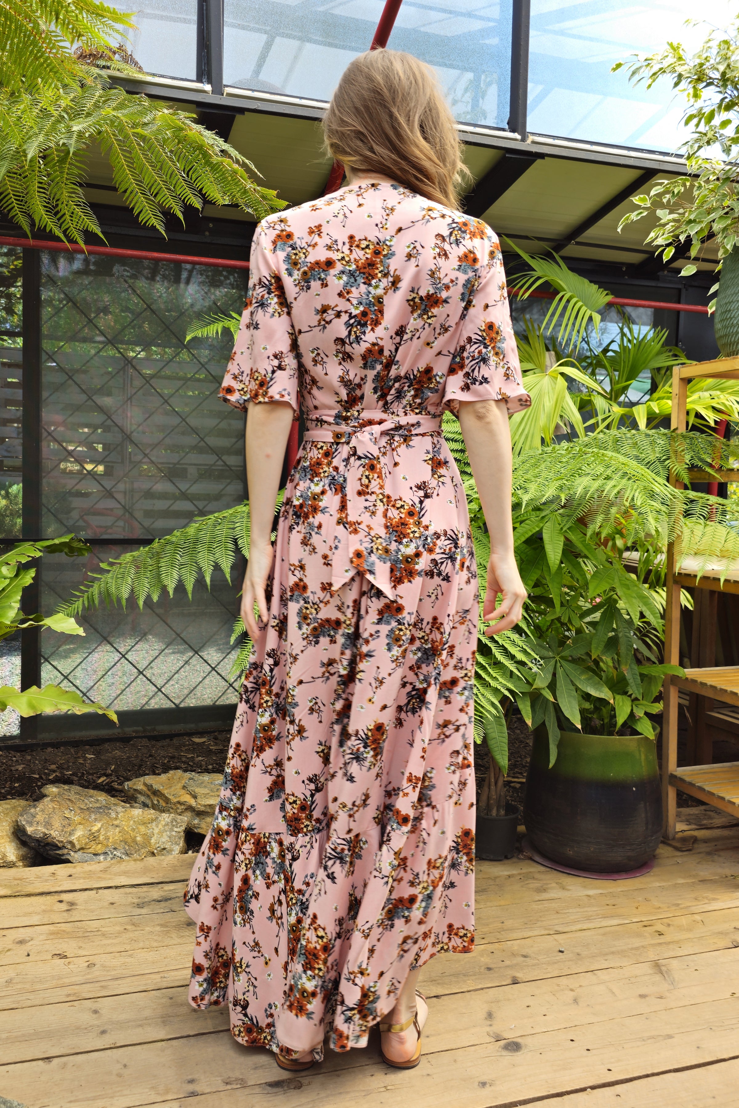 PEONY Floral Wrap Dress (Green, Pink)