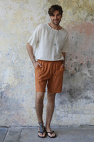 Odana's | Sustainable Gifts | BOREAS Linen Blend Shorts Man (Indigo Blue, Windsor Tan) | Linen Pants | Sustainable Fashion